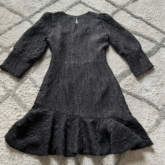 Zara mini dress Textured Weave Black Puff Princess Sleeve Ruffle Crinkle XXS - Picture 10 of 12